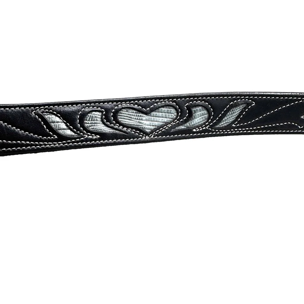 90s Leegin‎ Tooled Heart Leather Western Belt Women's 34 Cowgirl Landman Rodeo